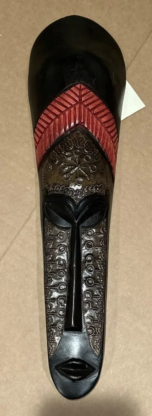 NEW- Hand Carved Ghana African Tribal Mask Wood Wall Art Made in Ghana 20”